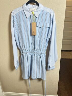 Freemarket Light Blue & White Striped Button-Up Romper